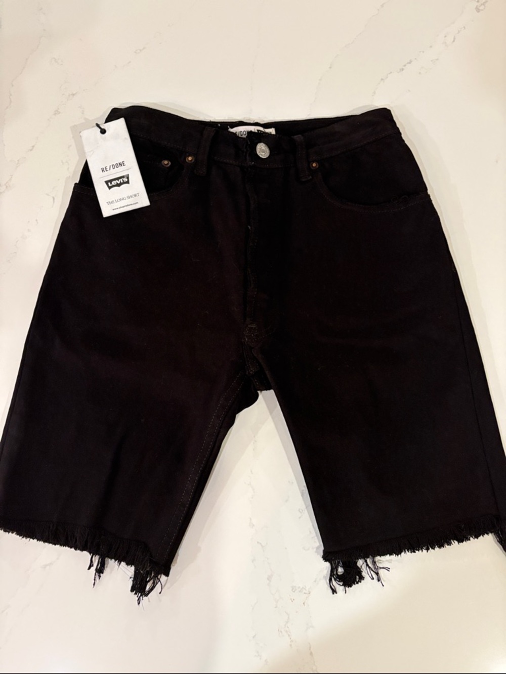 NWT Levi's + Re/Done Black Raw Hem Denim Long Shorts Size 23